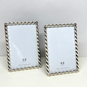 Pottery Barn Pair of Rope Silver Plated Photo Frames Tabletop 4x6